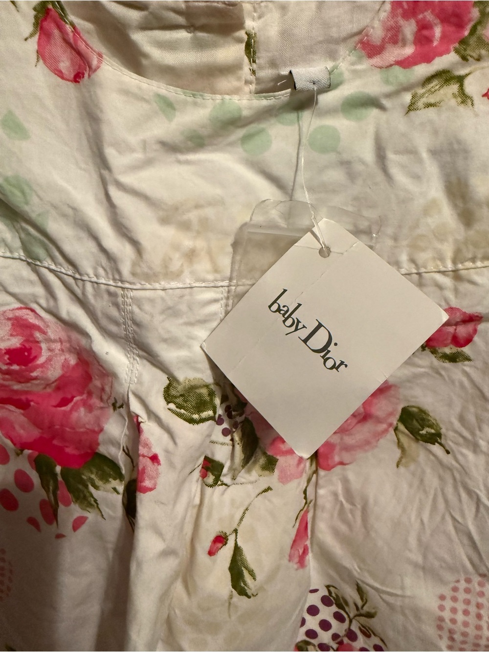 Dior Baby Girl White Floral Dress with Pink Roses